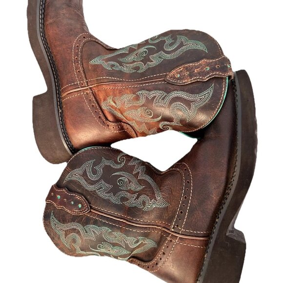 Justin Gypsy Brown Leather Teal Embroidered Cowboy Boots Womens Size 6B Boho - Picture 6 of 13